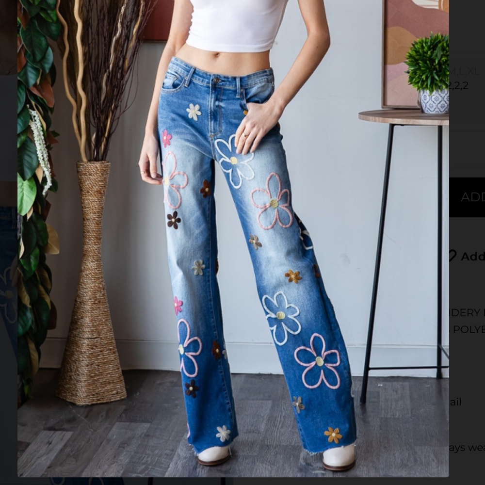 Oli & Hali Blue Embroidered Flower Flare Jeans